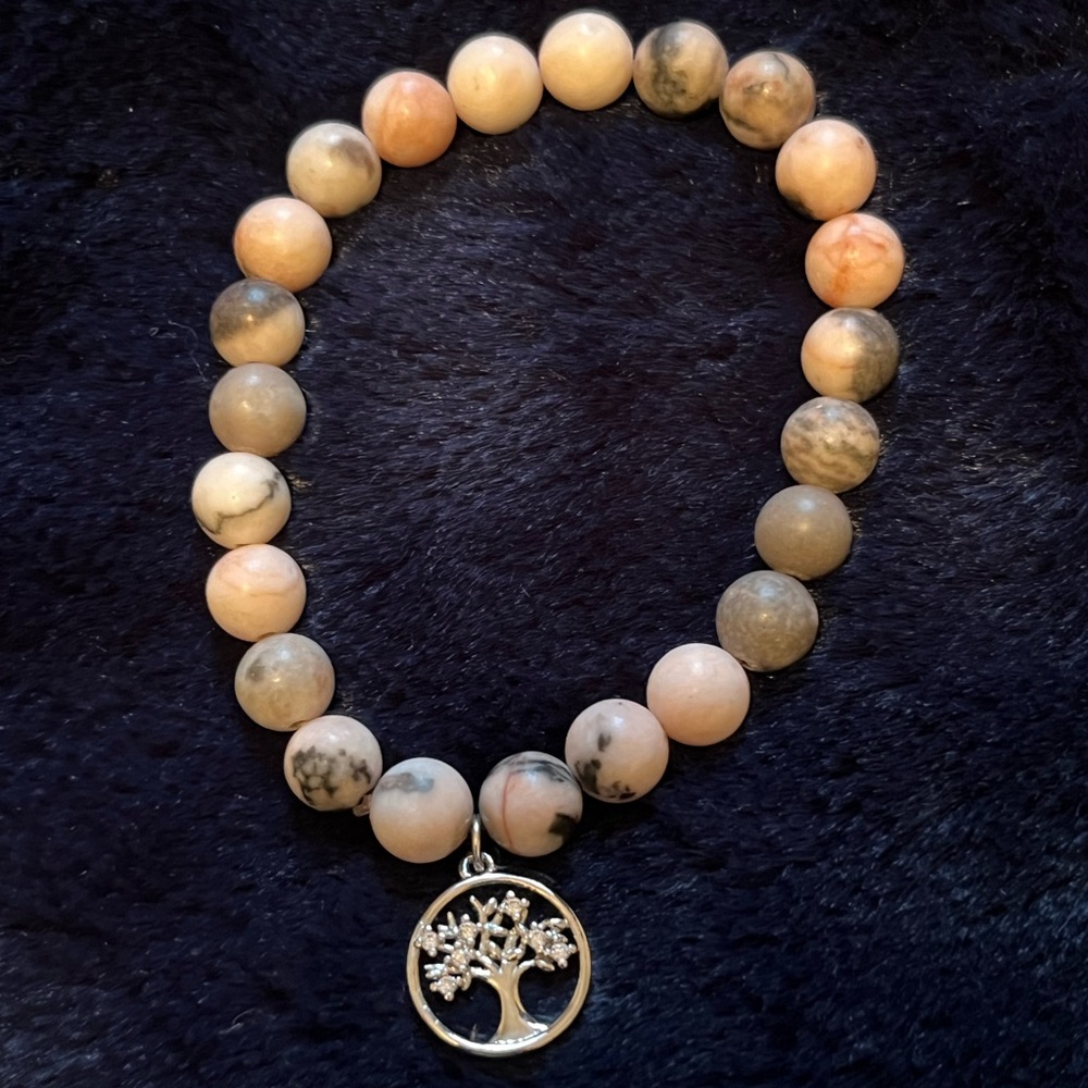 Tree Charm Beaded Bracelet - Pink and Gray